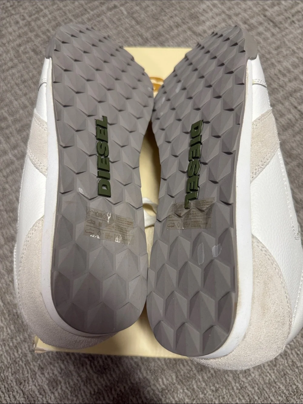 Diesel Men’s White Leather Sneakers with Gray Accents Size 13 Brand New